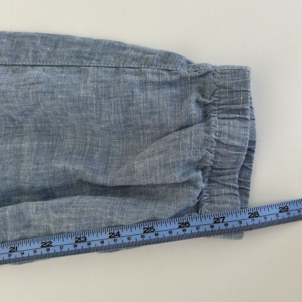 Athleta Retreat Blue Chambray Linen Jogger Pants Zip Pockets Size 10 Pull On - Picture 10 of 11